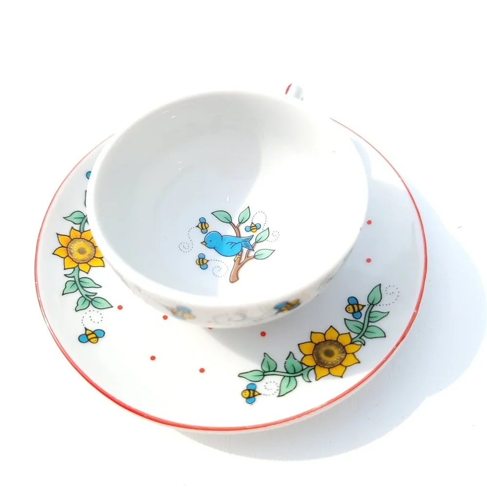 VTG Mary Engelbreit Neiman Marcus Childrens Tea Set Floral Teddy Bears Porcelain